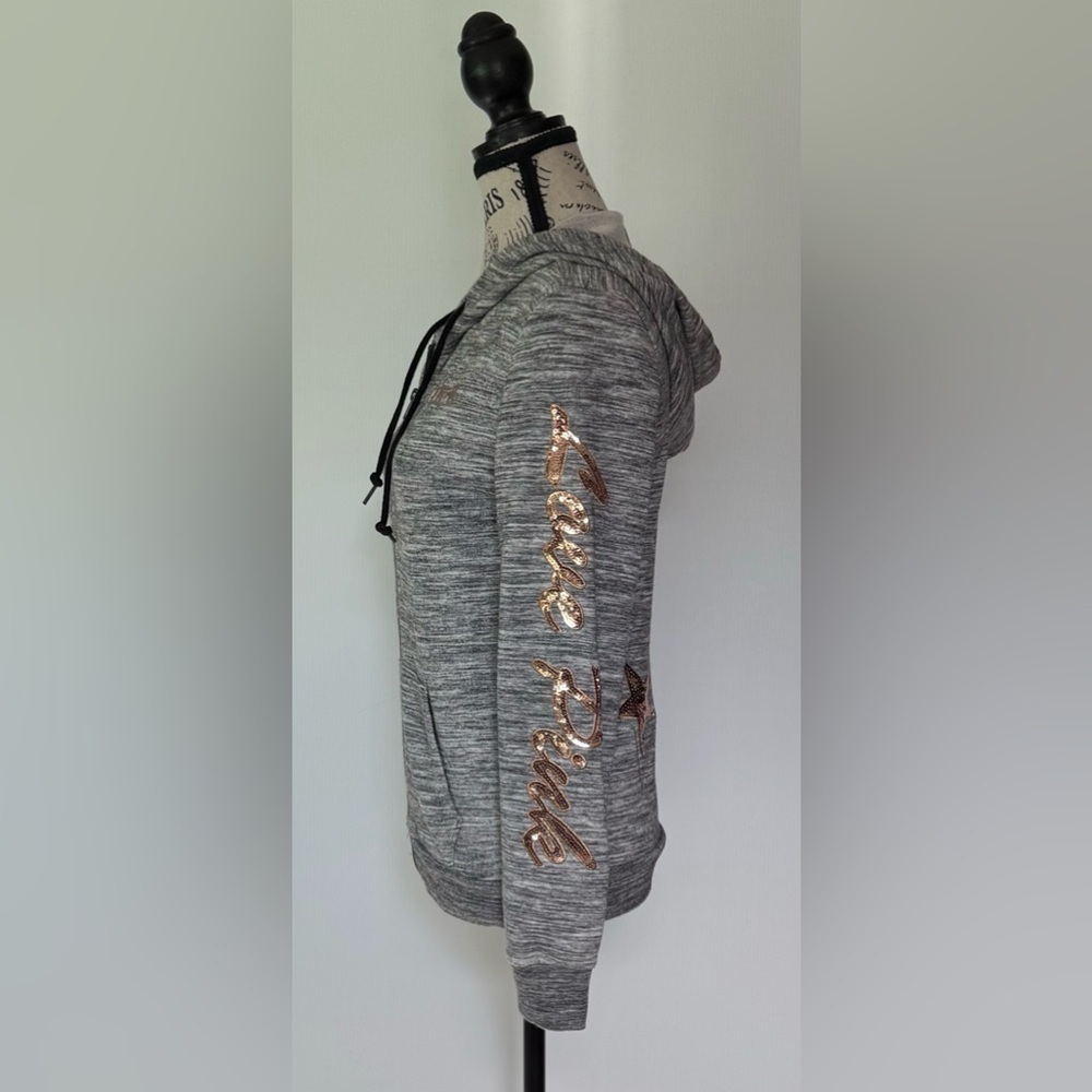 PINK Hoodie with Love Pink and Sequins Stars in Rose Gold Colour Women's Size XS